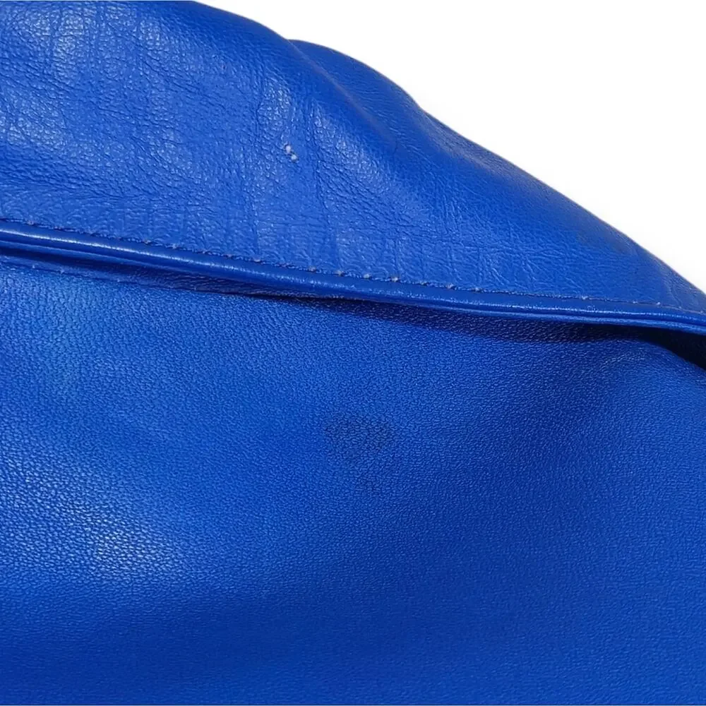 80s Retro Blue Leather Blazer Jacket Vintage Size L - Picture 15 of 16